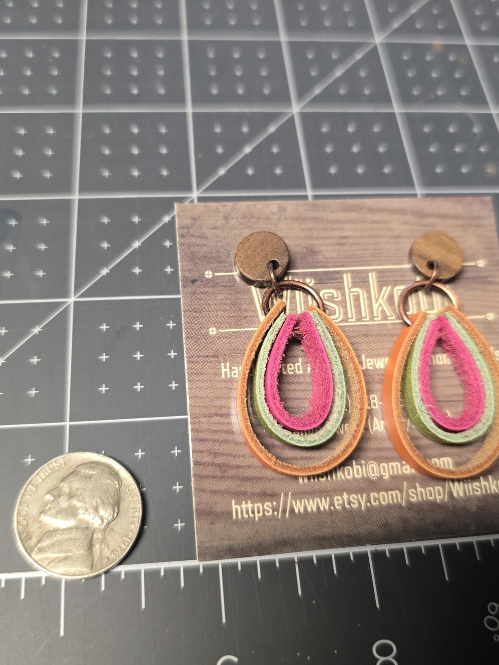 Handmade Multicolor Layered Leather Teardrop Earrings -